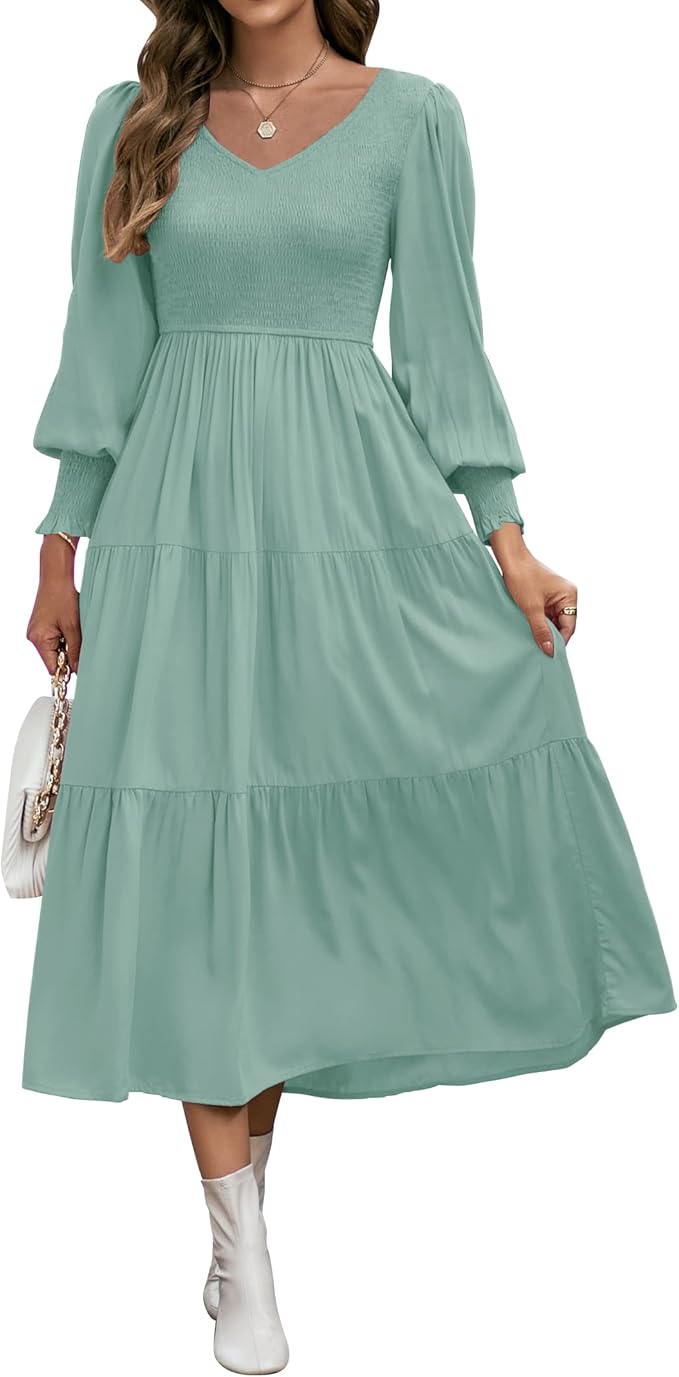 ZESICA Women's Casual Long Sleeve Crew Neck Midi Dress Review