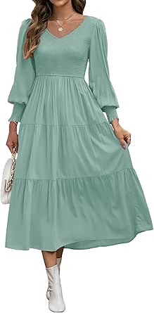 ZESICA Women's Casual Long Sleeve Crew Neck Midi Dress Review