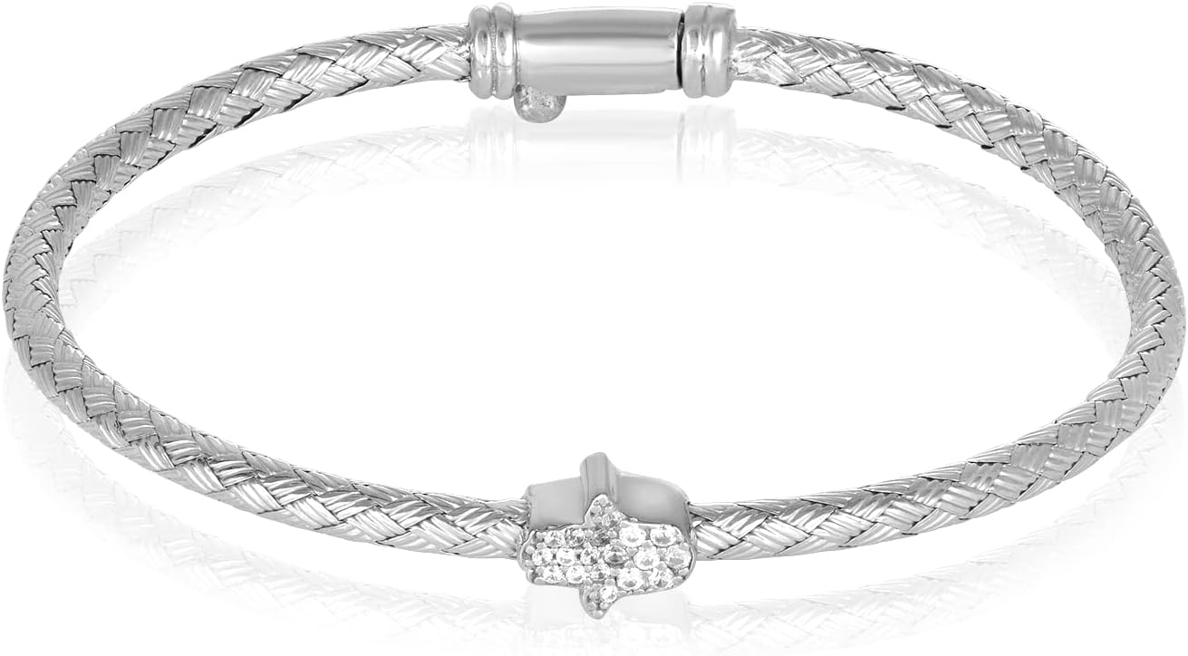 Elegant Hamsa Bracelet Bangle in 14K Rose Gold for Protection