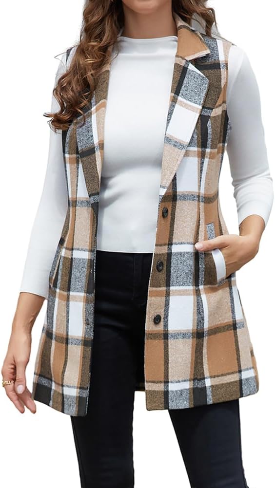 Plaid Vest for Women by IDEALSANXUN - Stylish Fall Layering