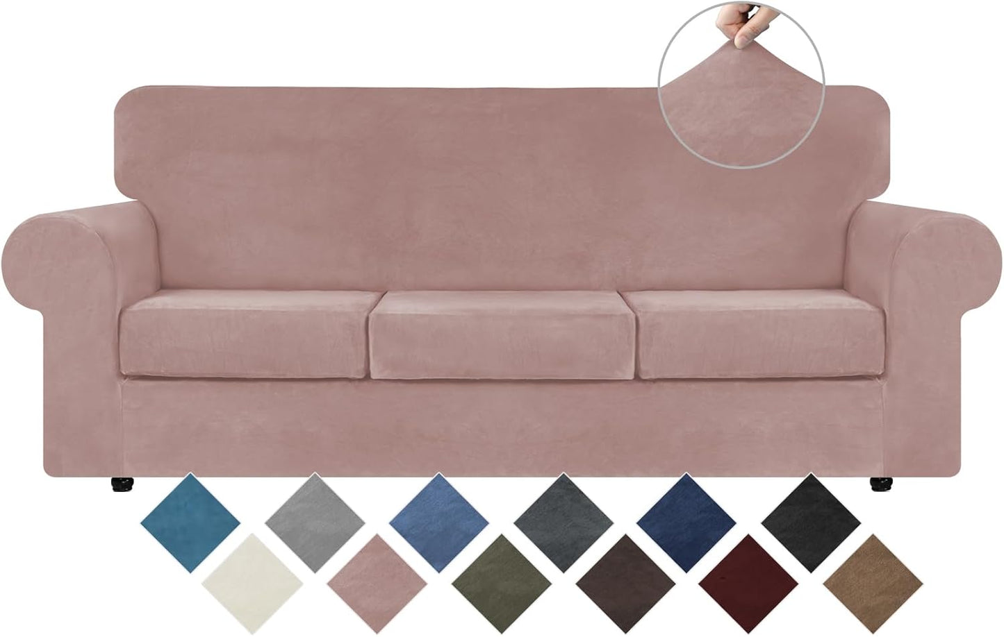 Velvet High Stretch Couch Covers for 3 Cushion Sofa Protection