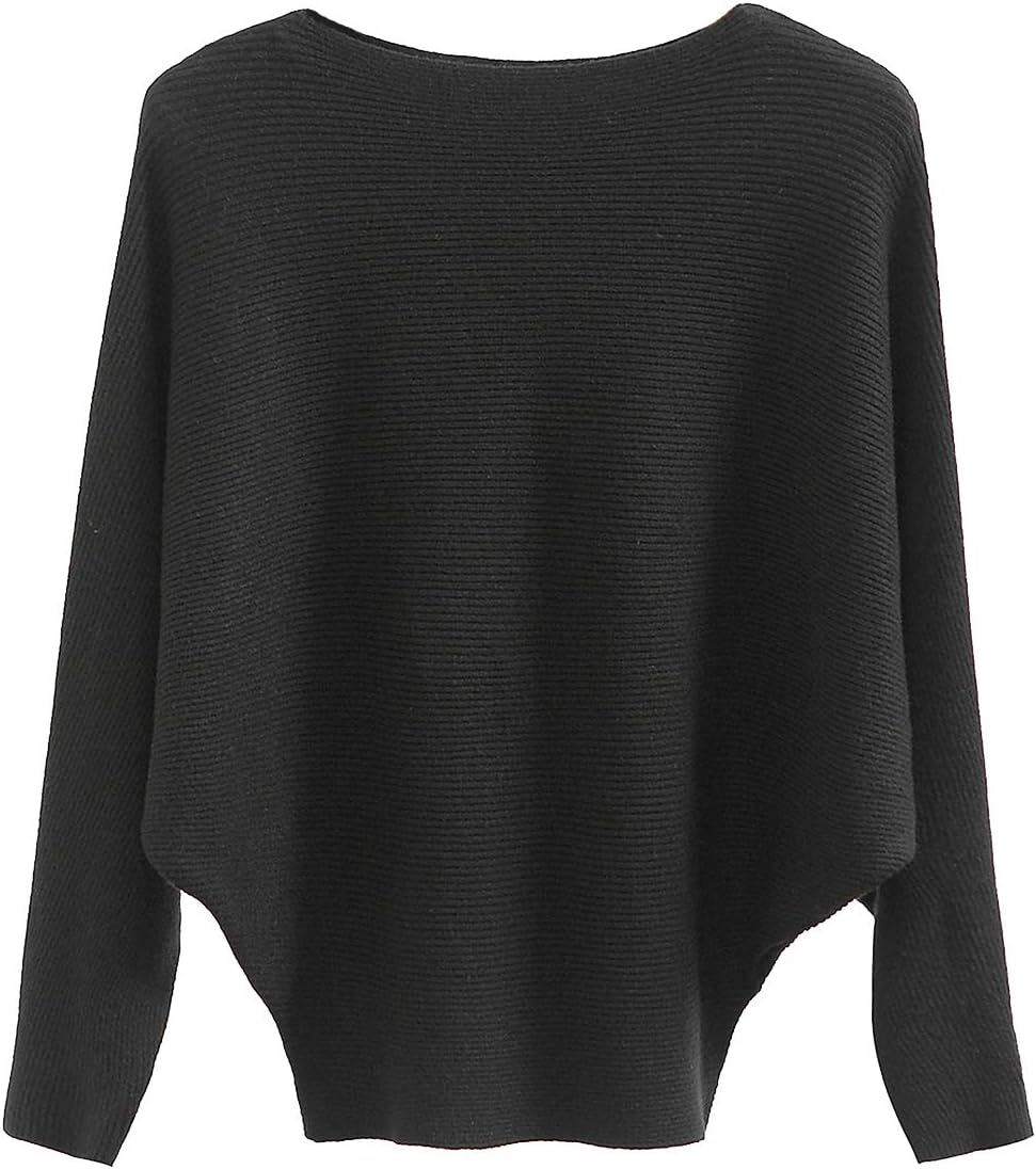 GABERLY Boat Neck Batwing Sleeves Oversized Sweater for Women