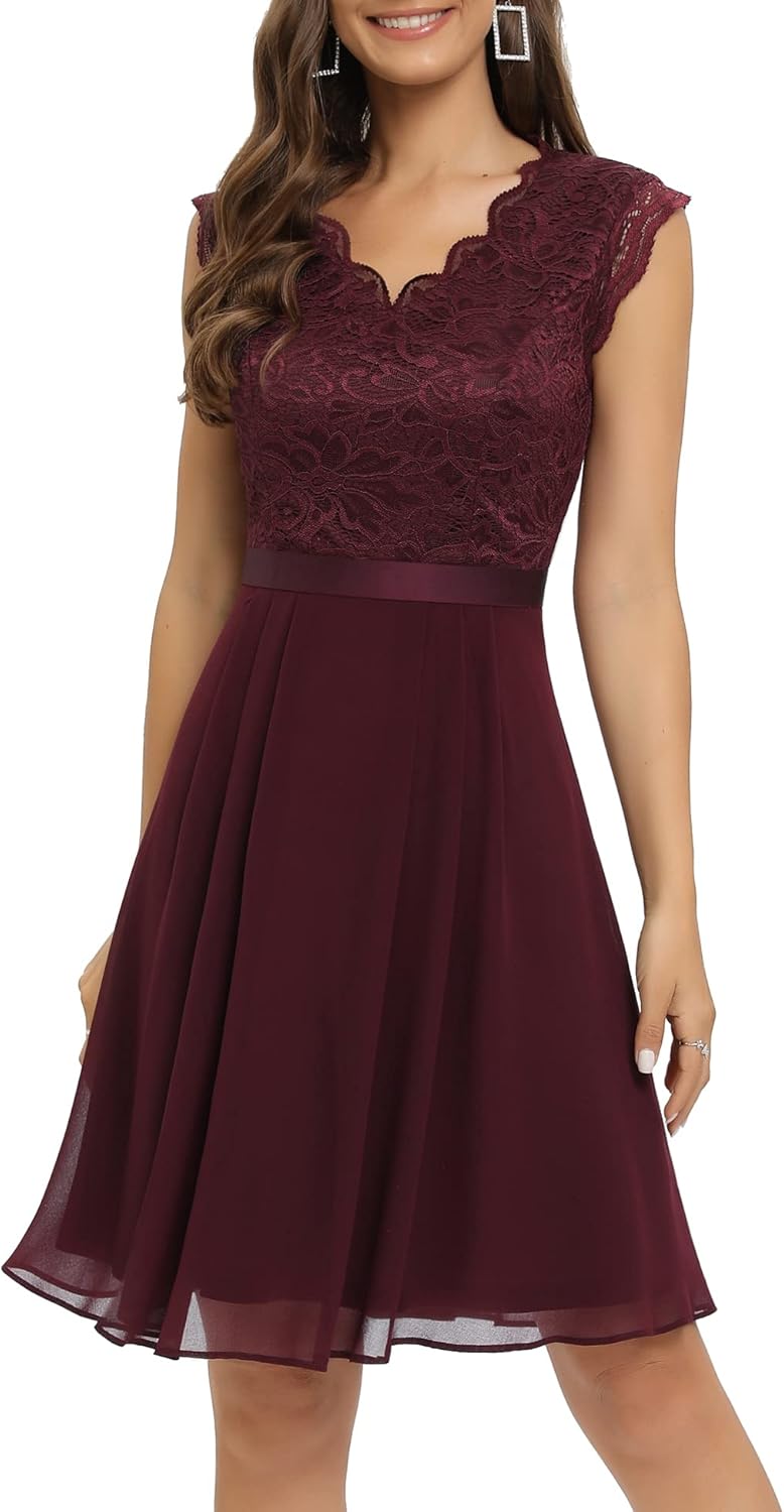 Dressystar Women's V Neck Sleeveless Lace Bridesmaid Dress