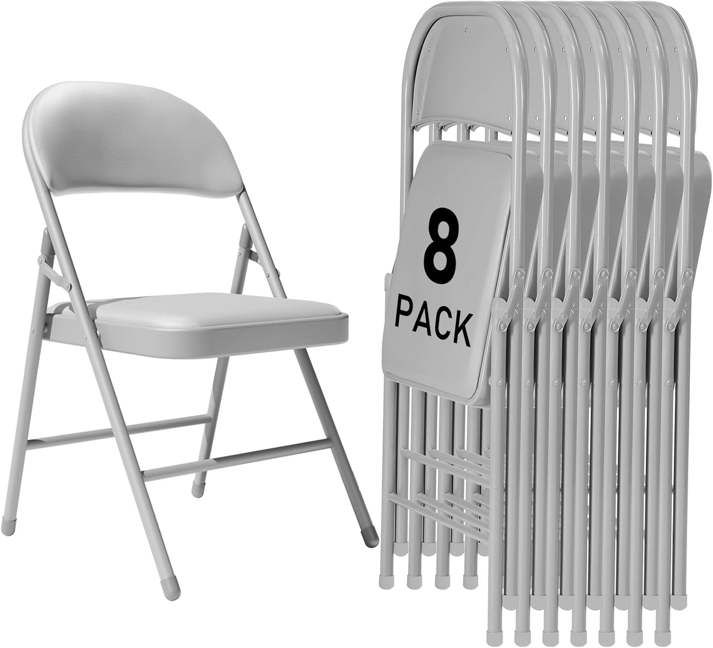 8 Pack Gray Folding Chairs with Padded Cushion for Events