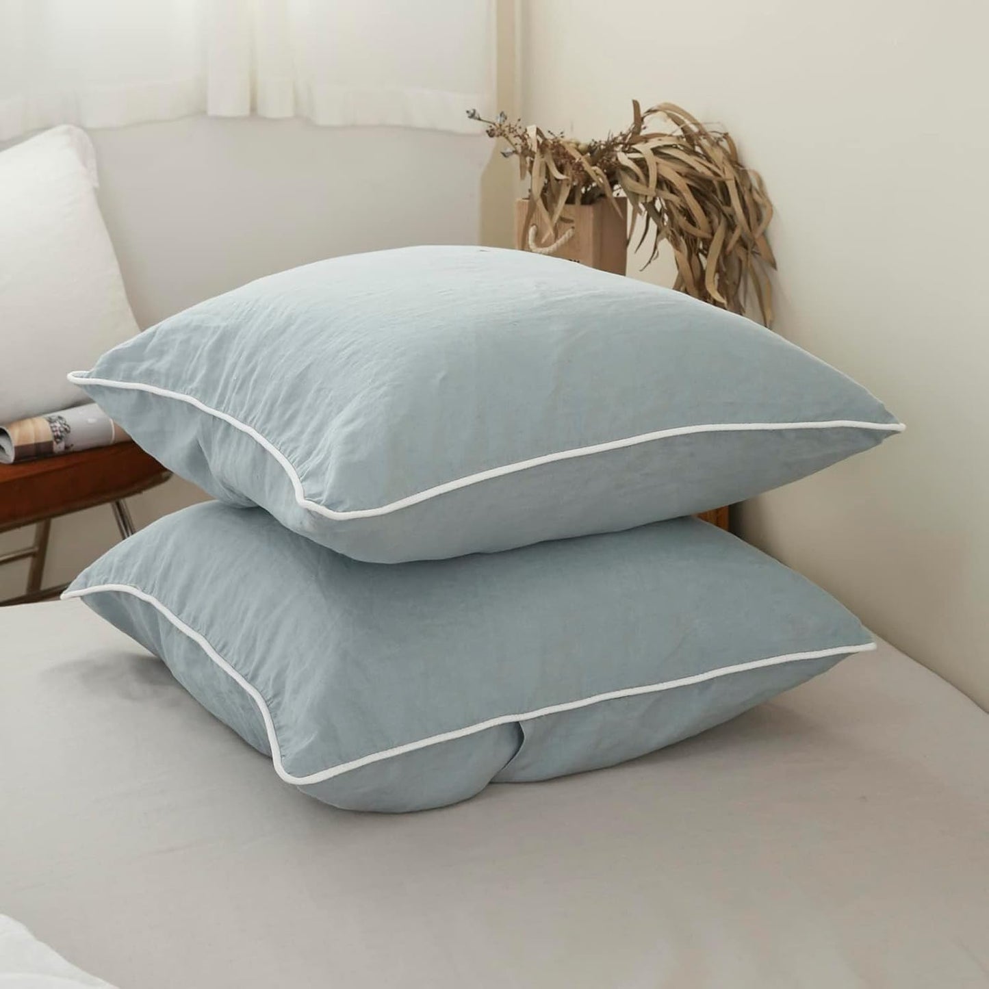 100% Linen Euro Sham Covers with Piping Trim for Cozy Decor
