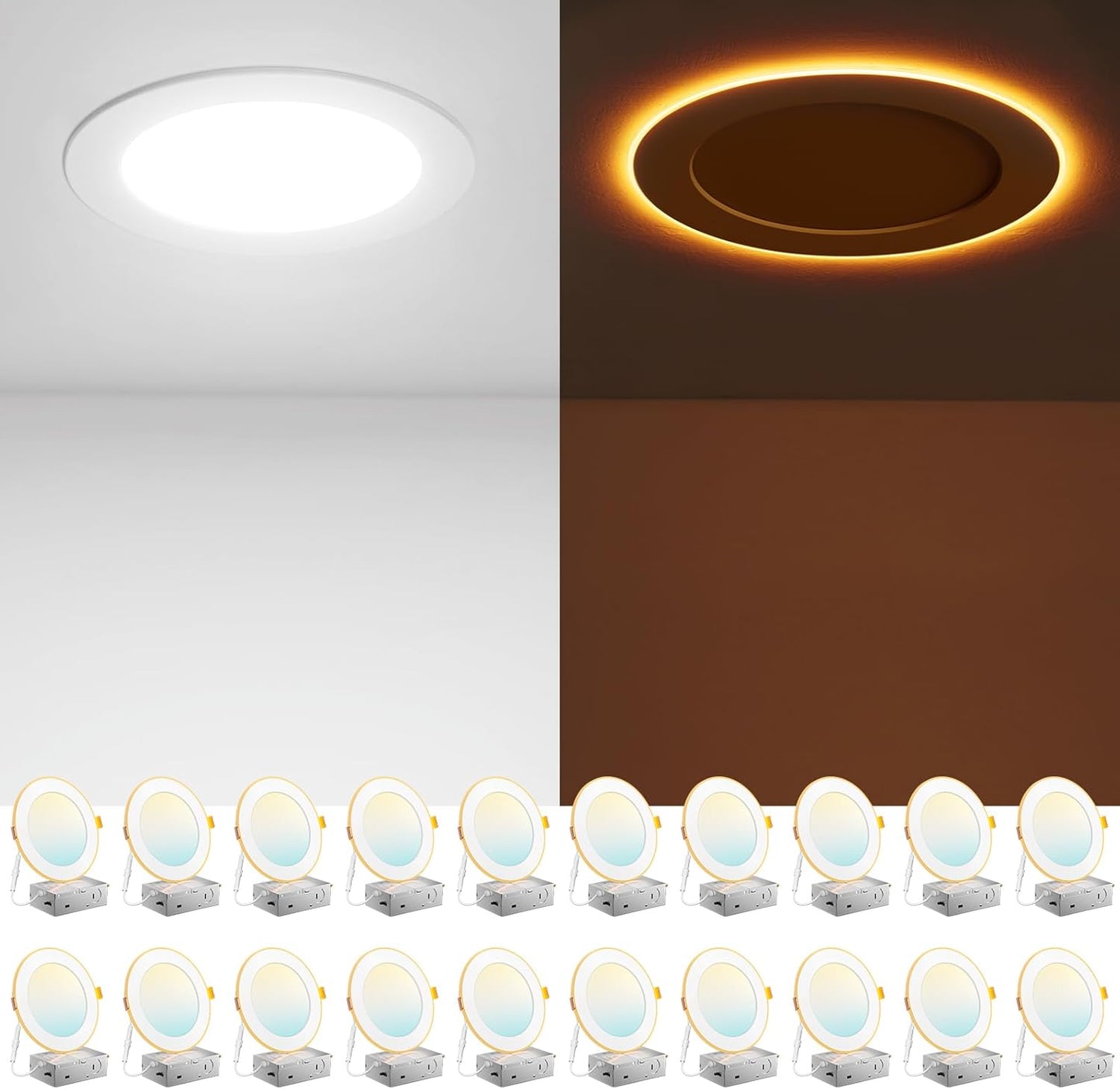 Amico 20 Pack 6 Inch LED Recessed Ceiling Light with Night Light