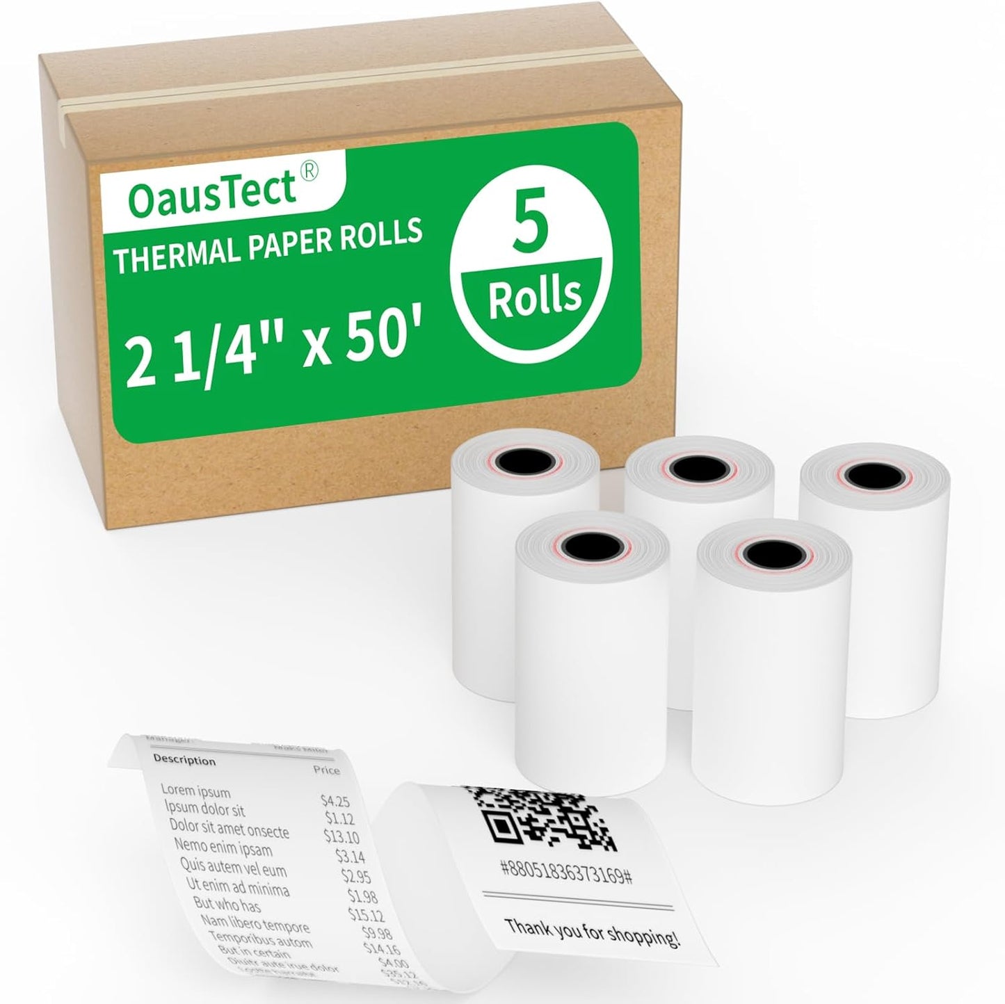 5 Premium 2.25 x 50 ft Thermal Paper Rolls - Fits 58mm Mini POS Printer by OausTect