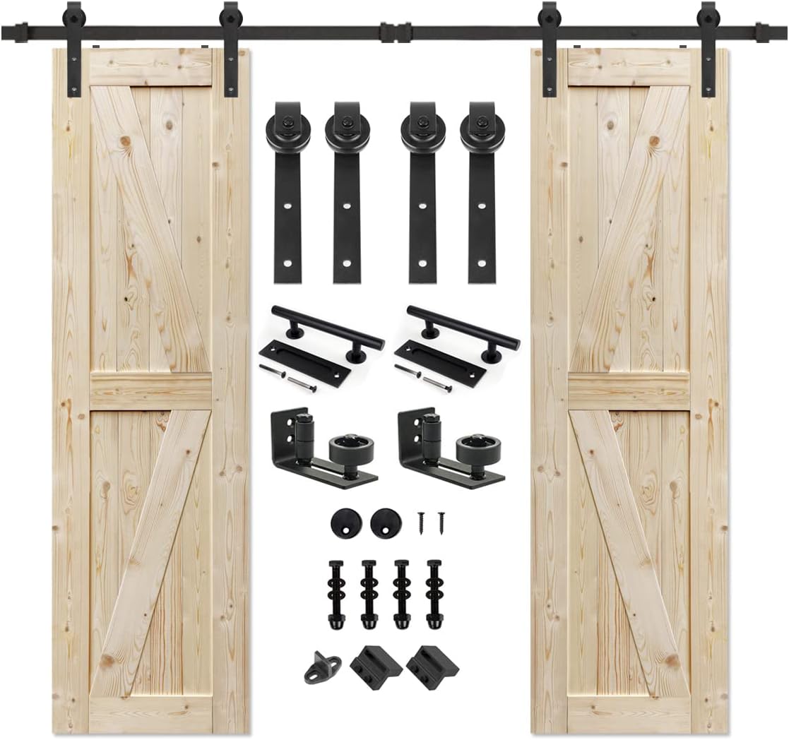 28 in. x 84 in. Double Unfinished Barn Door with Hardware Kit