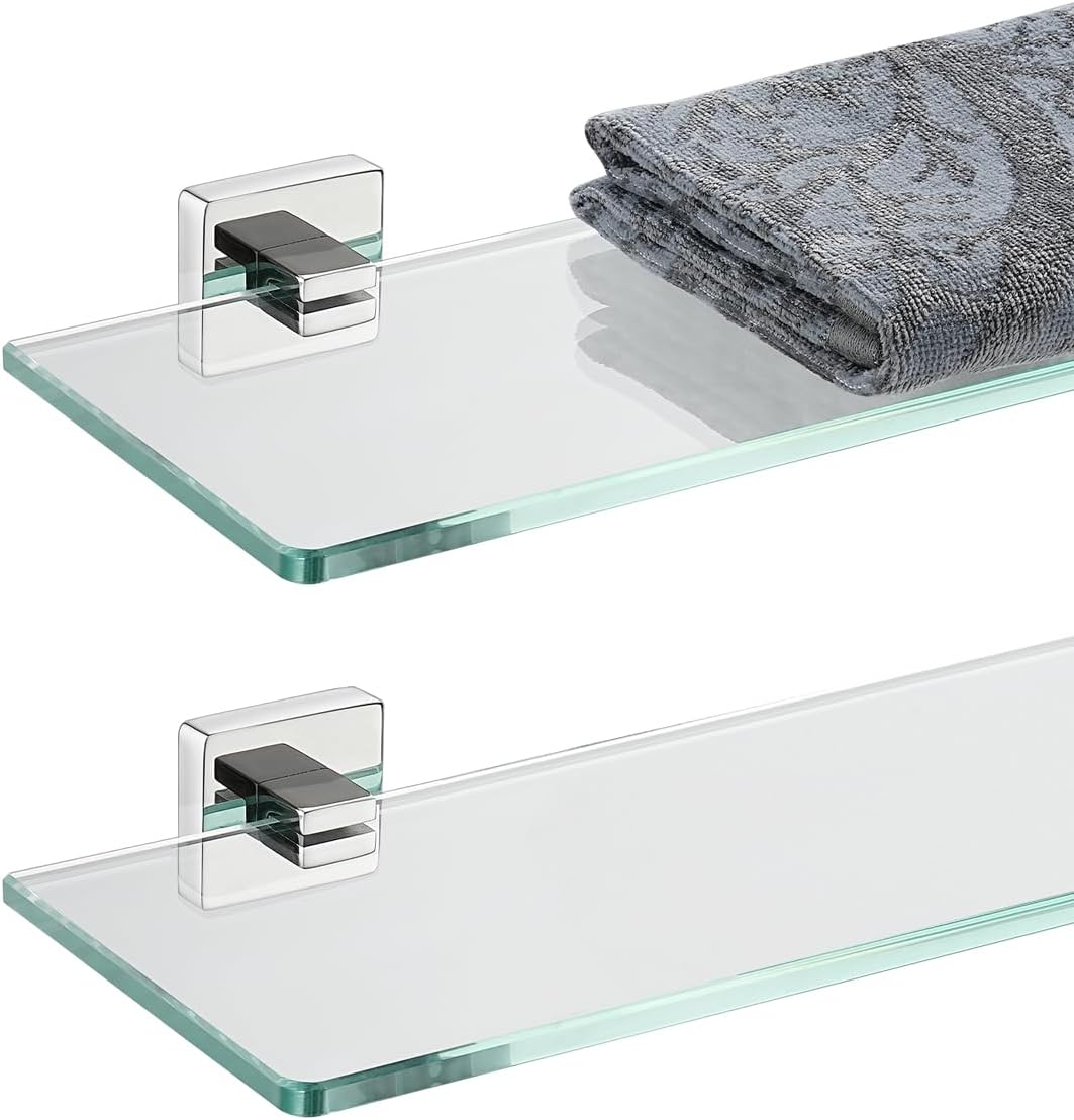 JQK Bathroom Glass Shelf - Floating Tempered Glass Storage Solution