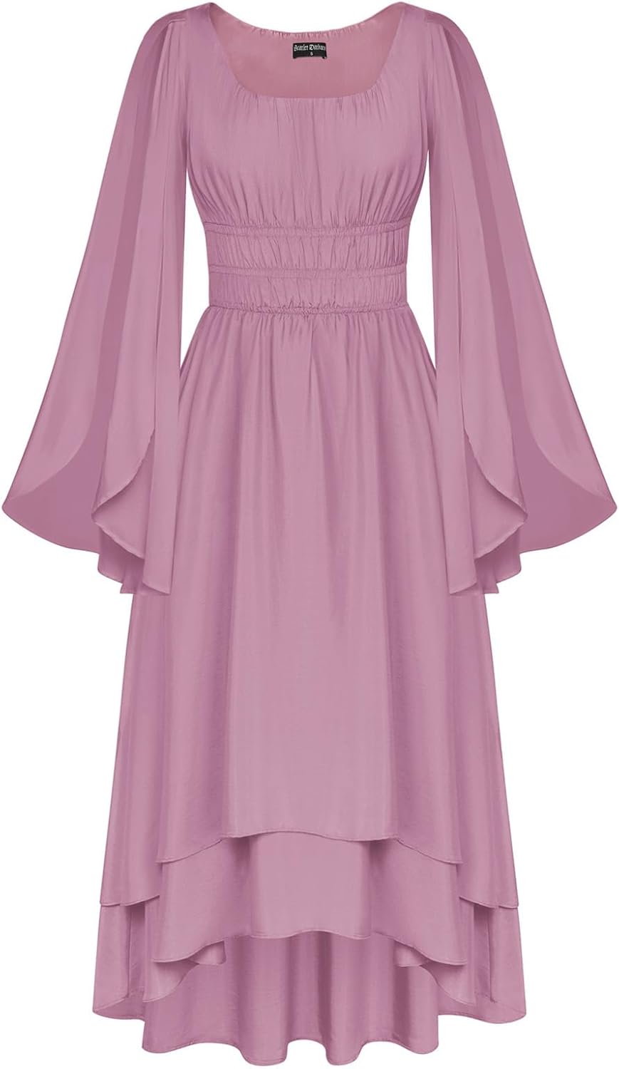 Renaissance Costume Dress with Split Bell Sleeves for Women