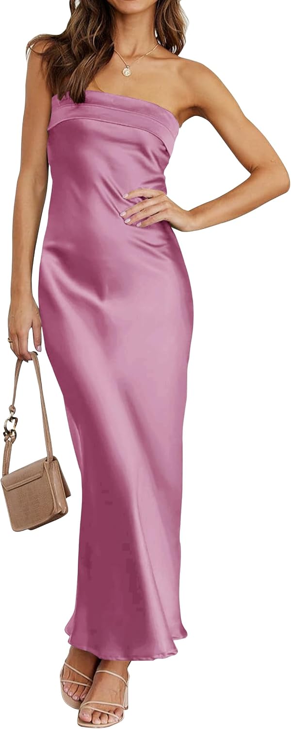 Elegant Satin Tube Maxi Dress for Women by MEROKEETY