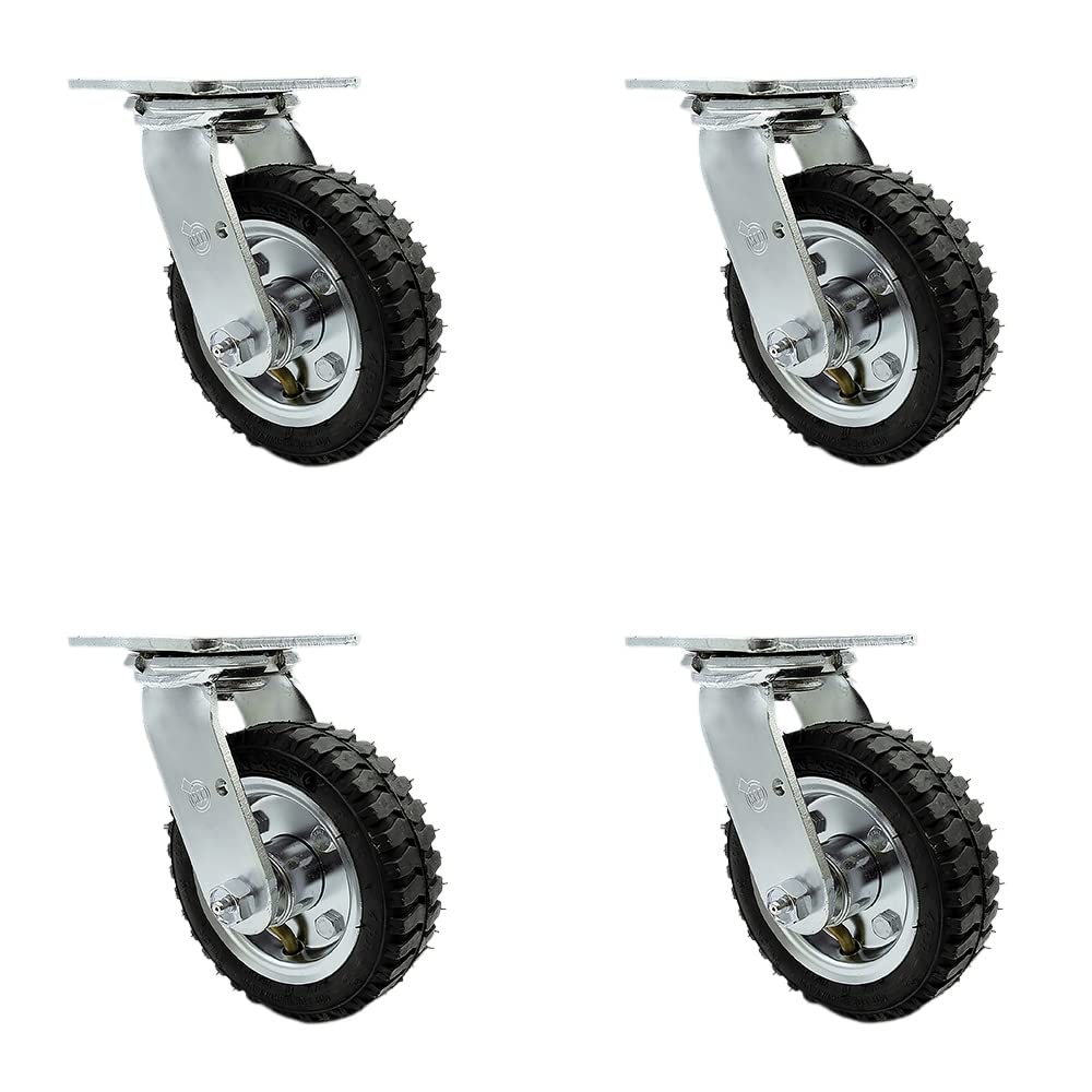 6 Inch Swivel Pneumatic Casters Set of 4 - Heavy Duty Wheels