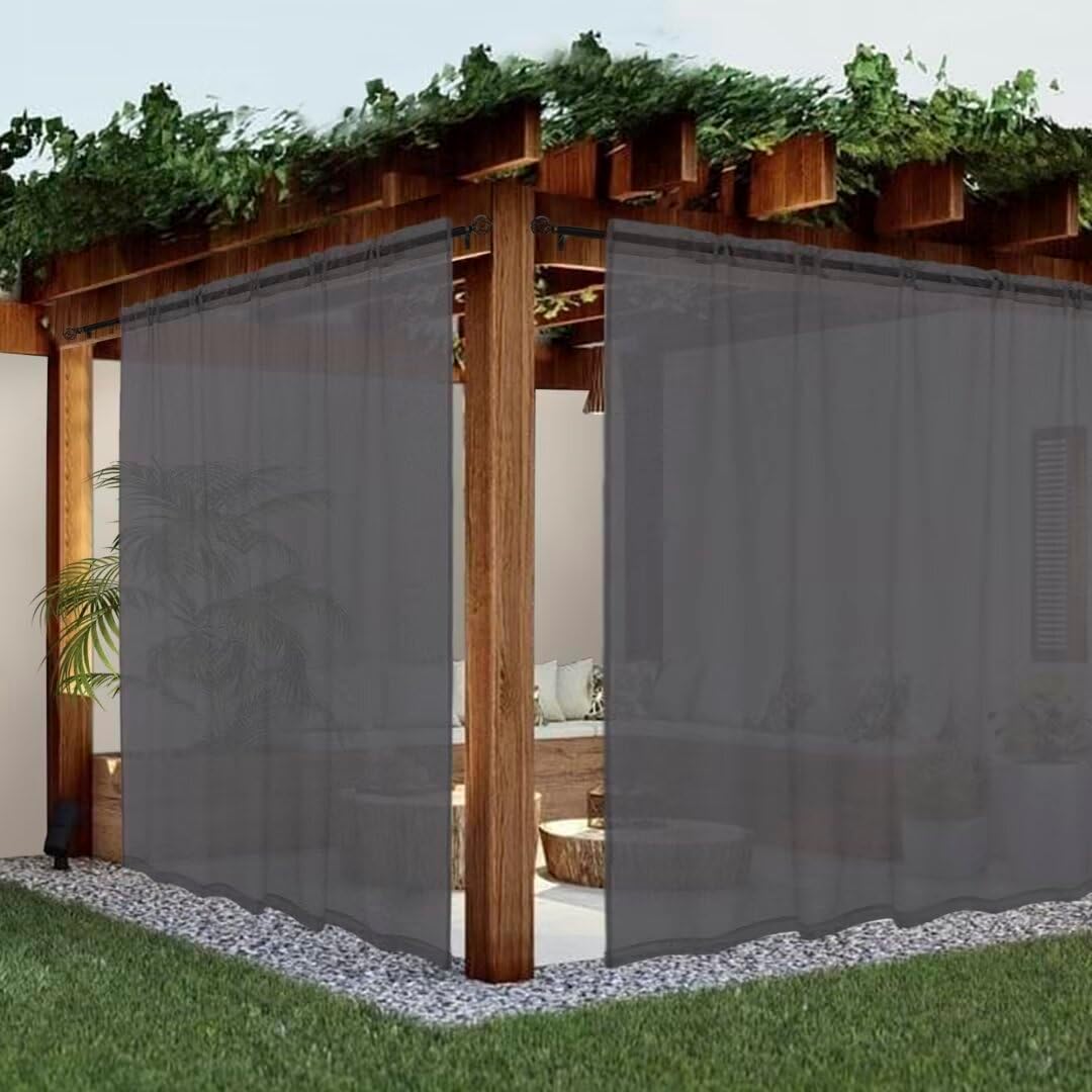 Sheer Outdoor Curtains for Patio Waterproof 100x120 Inch Grey