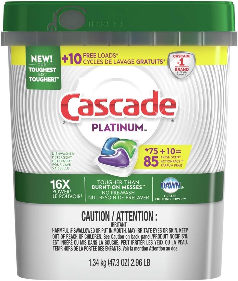 Cascade Platinum ActionPacs Dishwasher Detergent, Fresh Scent 85 Count