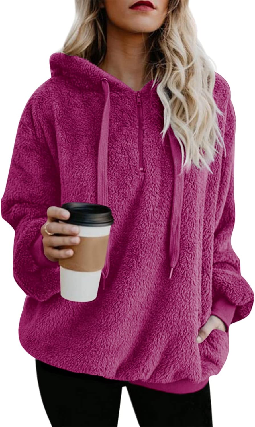 ReachMe Womens Oversized Sherpa Pullover Hoodie for Winter