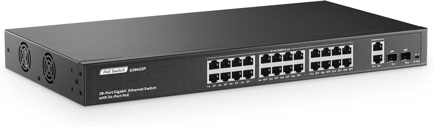 24 Port Gigabit PoE Switch with 2 GE Uplink and VLAN Support
