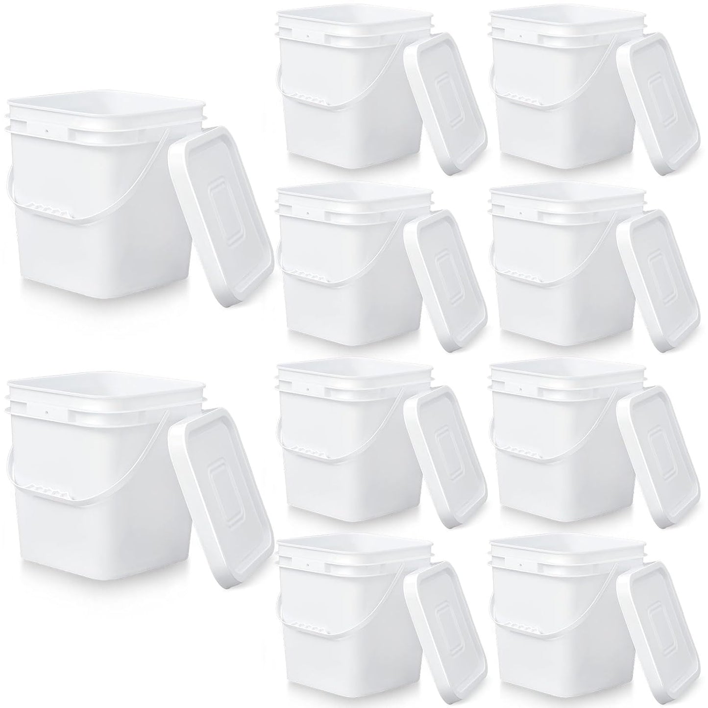 Mumufy 10 Pcs 3.5 Gallon Square Food Grade Buckets with Lid