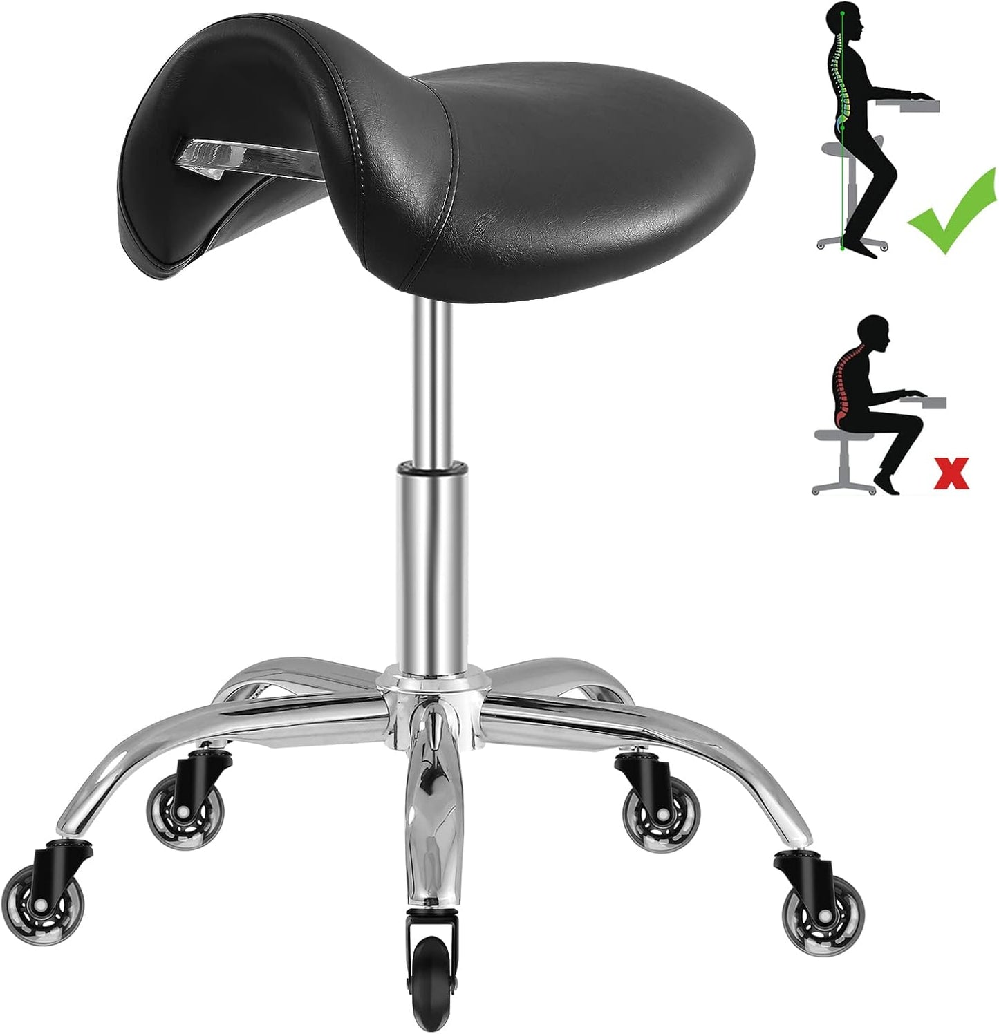 Saddle Stool with Wheels for Medical Massage Salon Kitchen Spa