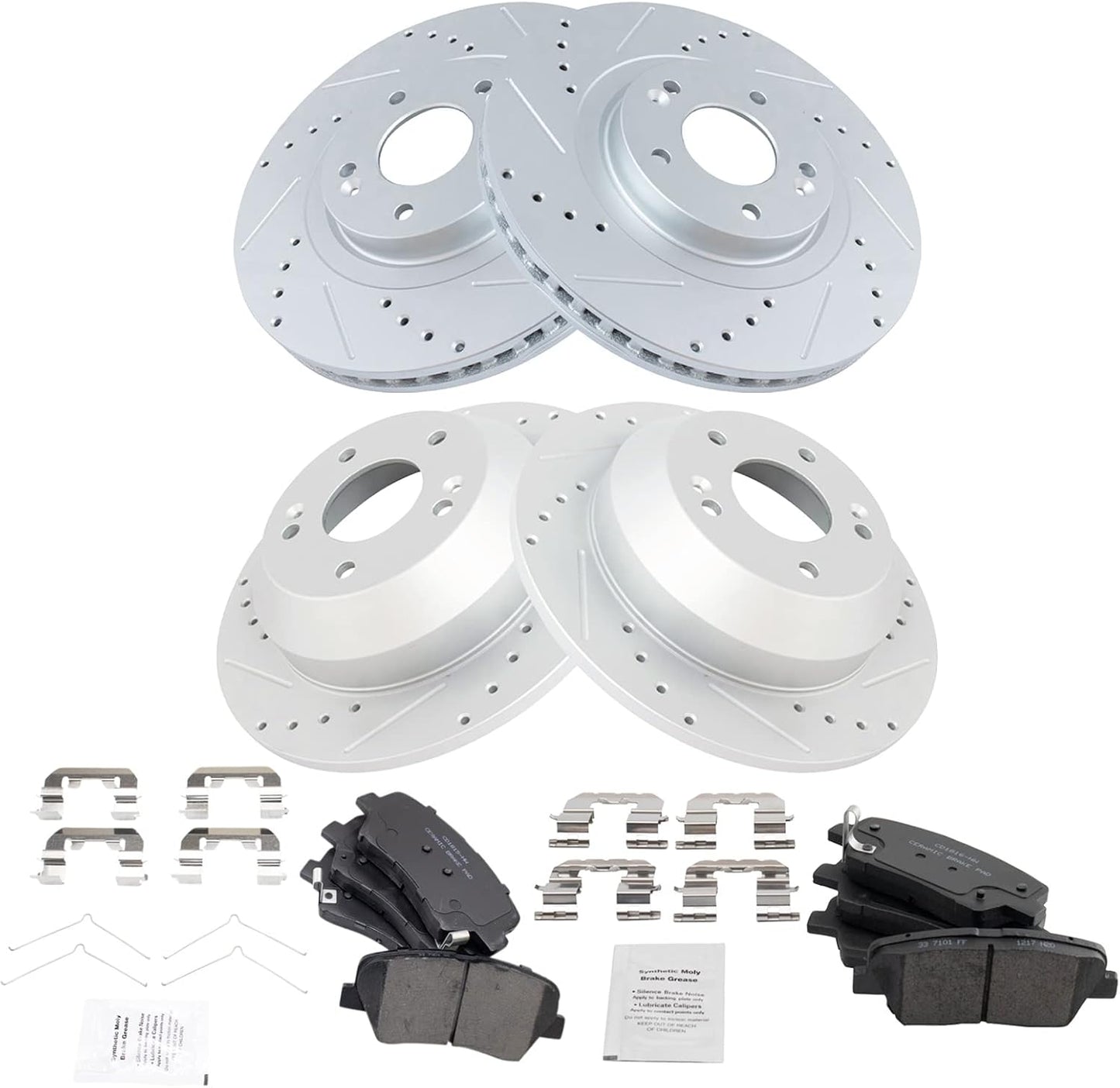 TRQ Front and Rear Performance Brake Pad & Rotor Kit for Hyundai