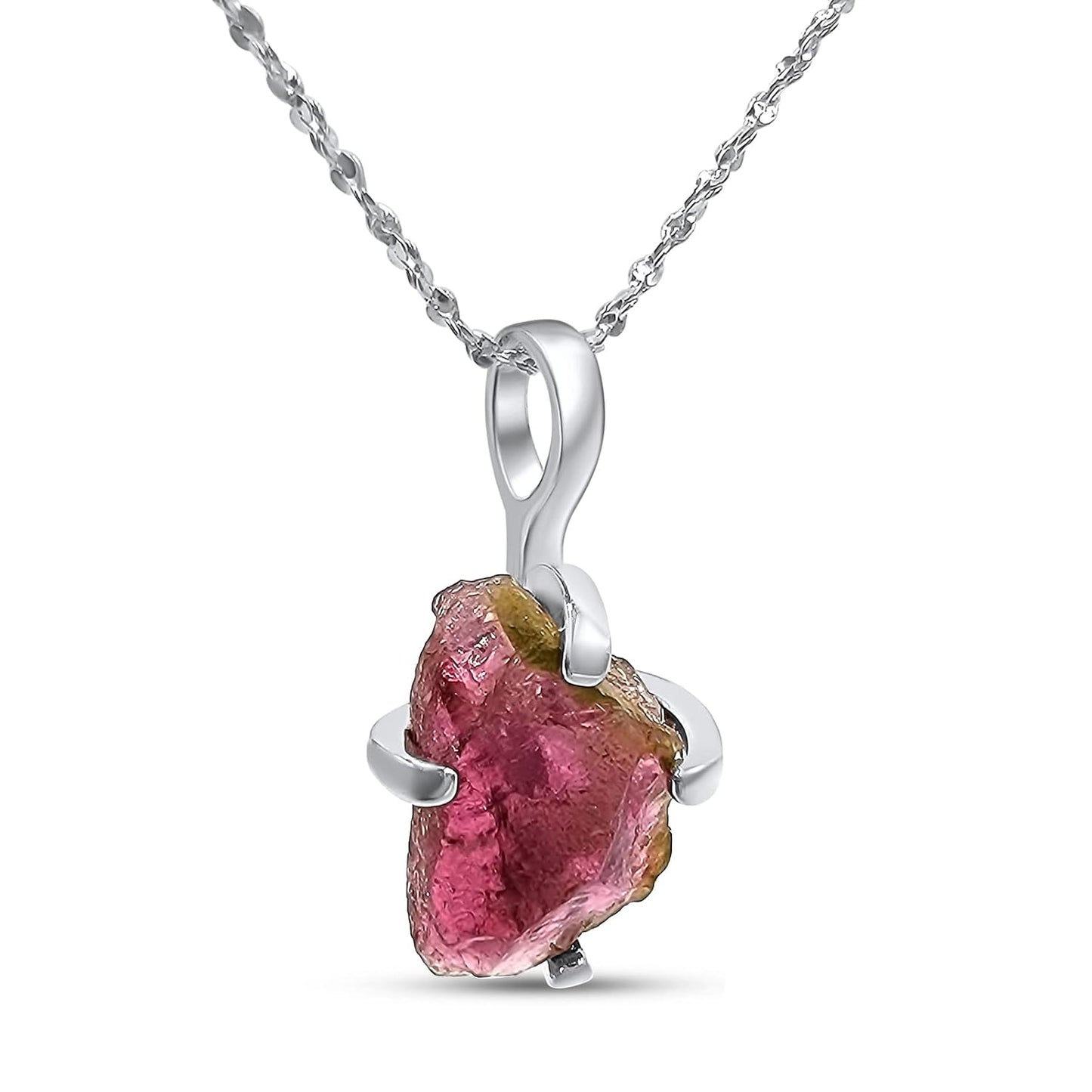 Natural Raw Watermelon Tourmaline Pendant Chain Necklace Gift