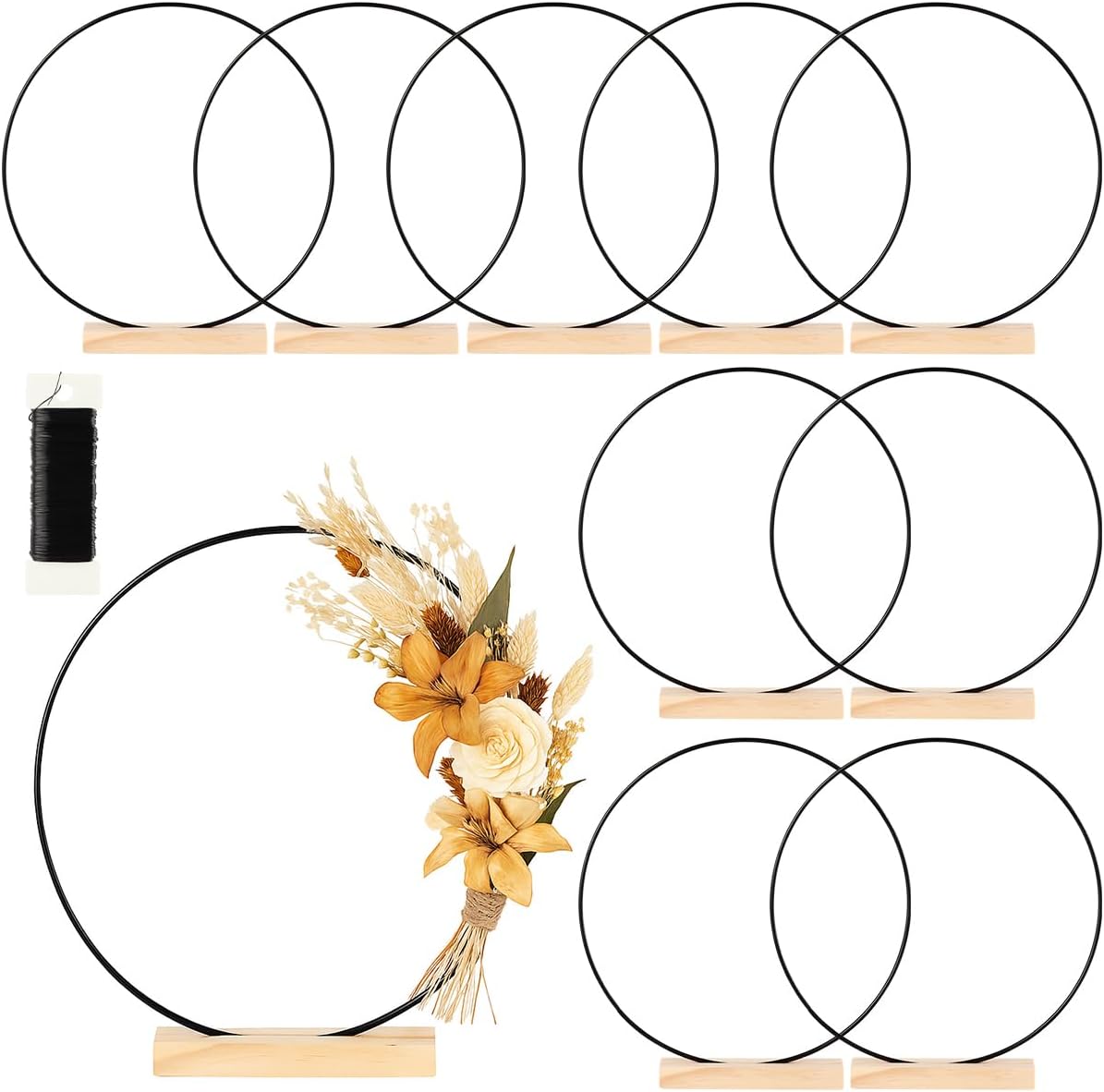 10 Pack Black Floral Hoop with Stand for DIY Centerpieces