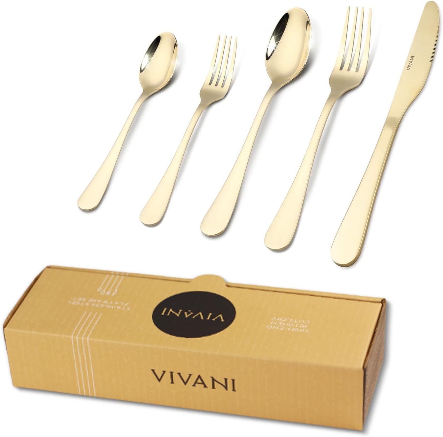 VIVANI 40pcs Champagne Gold Silverware Set for Elegant Dining