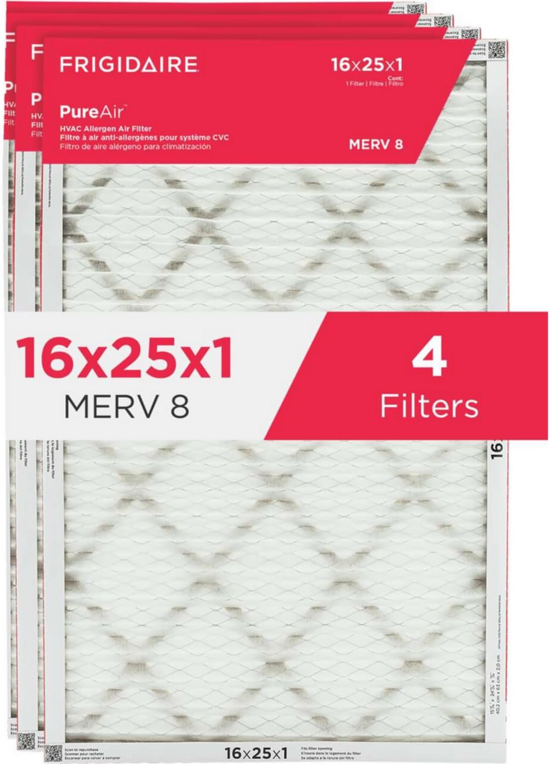 Frigidaire PureAir 16x25x1 MERV 8 Allergen Air Filter - 4 Pack
