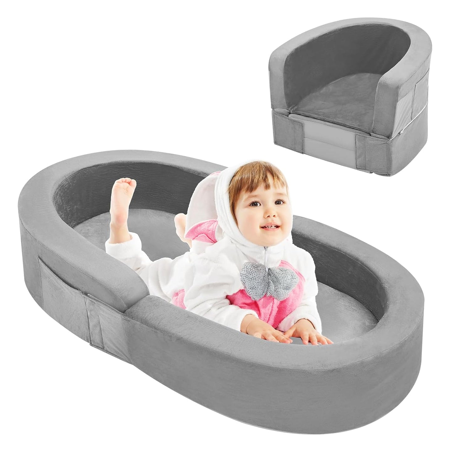QUCHI Toddler Travel Bed - Portable 2-in-1 Cot & Sofa
