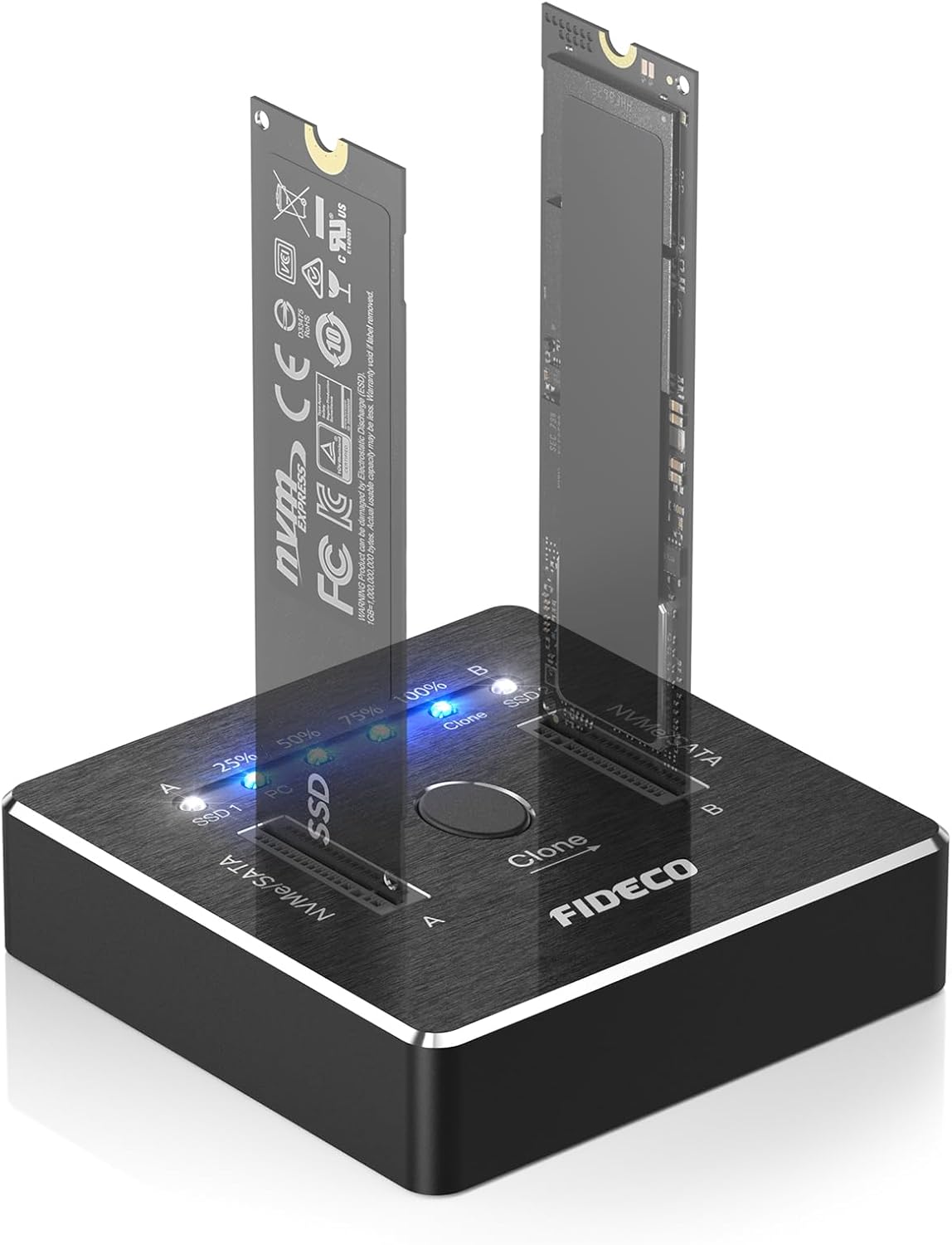 FIDECO M.2 NVMe SATA SSD Cloner Dock for Fast Data Transfer