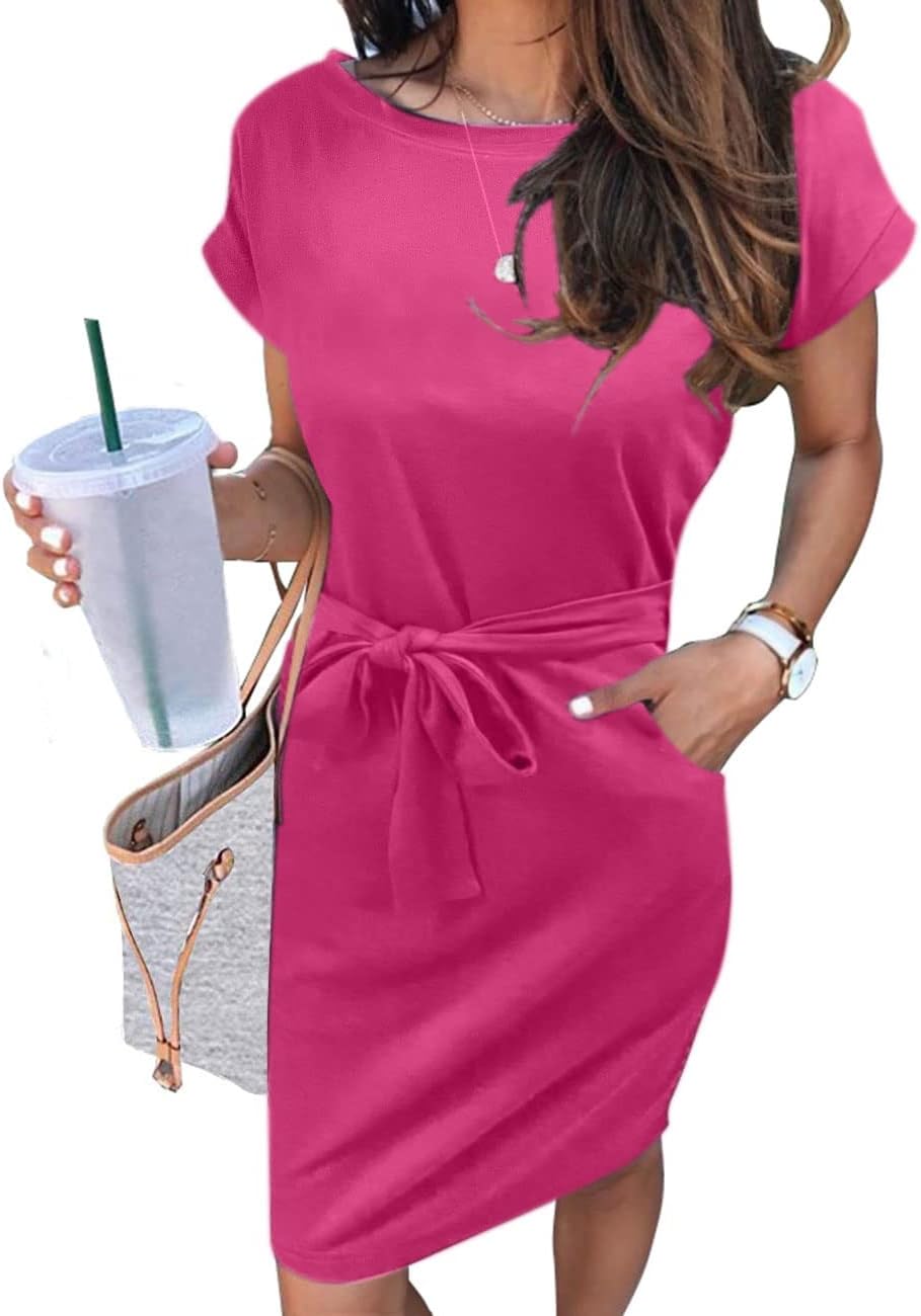 MEROKEETY Women's Summer Striped T Shirt Dress with Pockets
