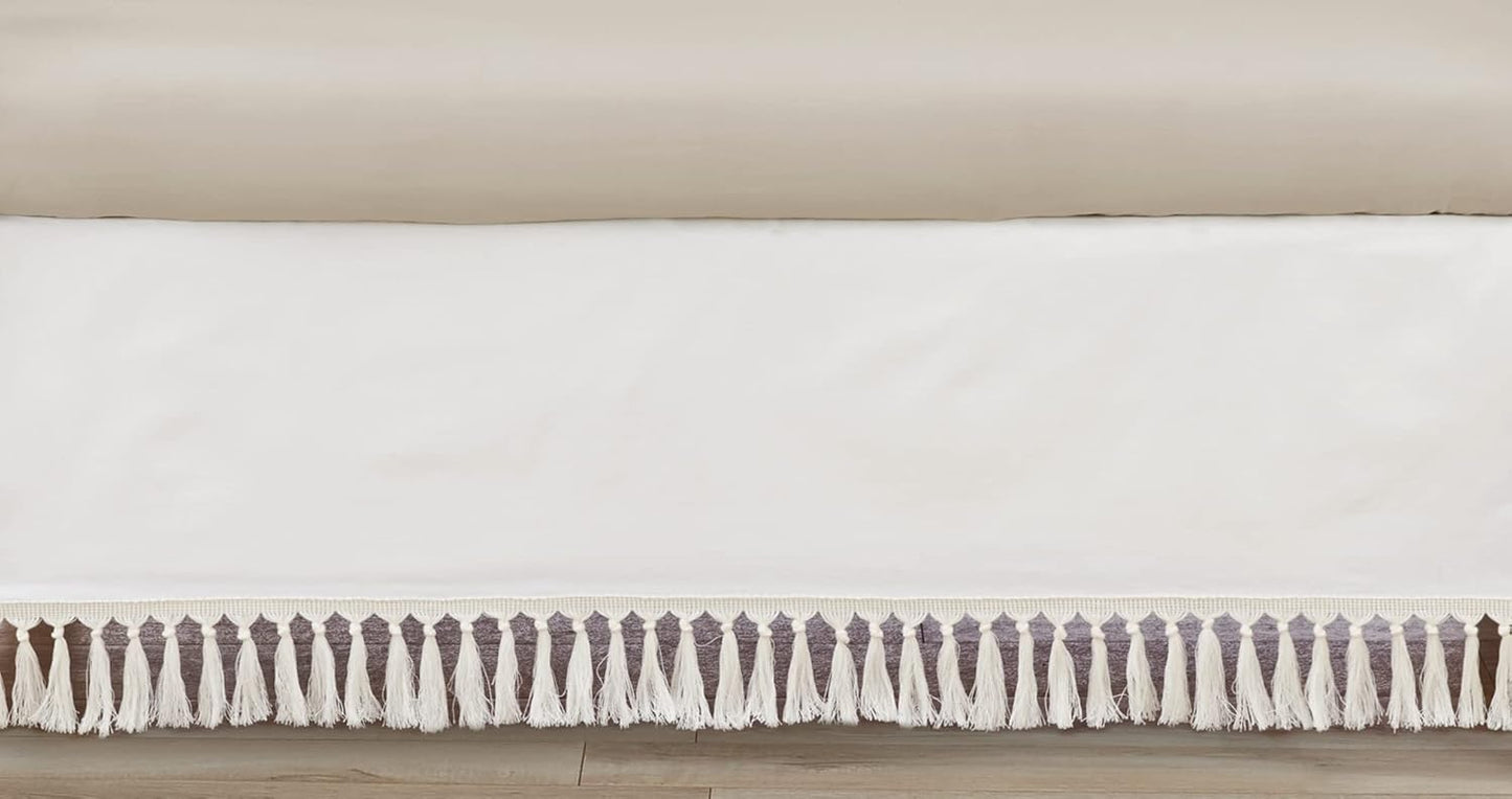 Boho Fringe Ivory Baby Crib Bed Skirt for Stylish Nurseries