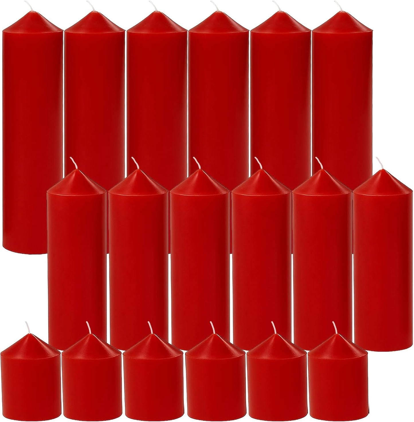 18 Pcs Red Pillar Candles Bulk Set for Weddings and Events