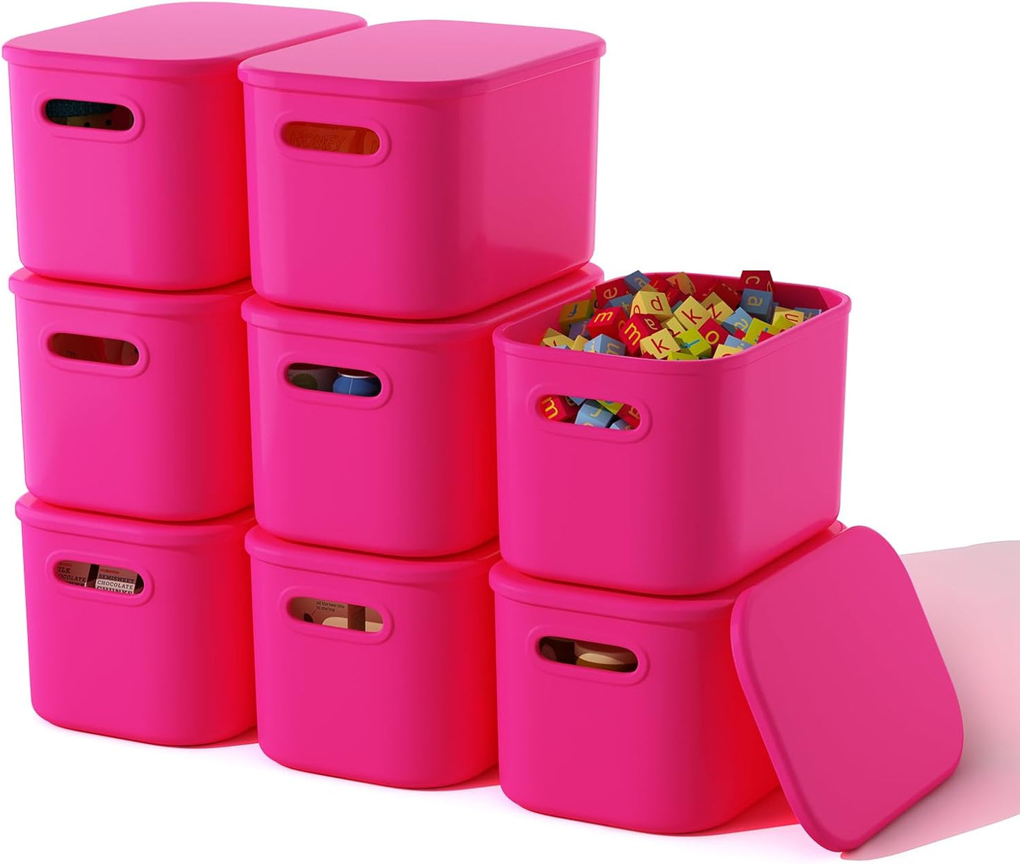 8 Pack Pink Storage Bins with Lids for Organizing Your Space