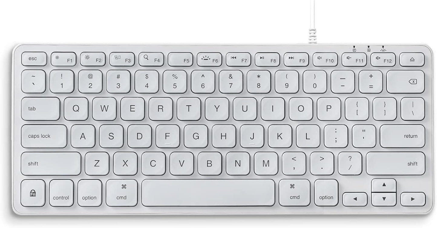 Perixx Wired Scissor Keyboard - Mac & iOS Compatible - Compact Size - Big Font Keys - White Backlit