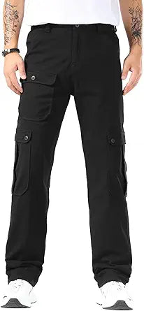 Plaid&Plain Men's Cargo Pants with Relaxed Fit and Extra Pocket