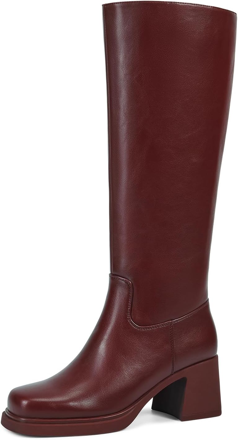 ISNOM Knee High Boots for Women - Stylish Chunky Low Heel