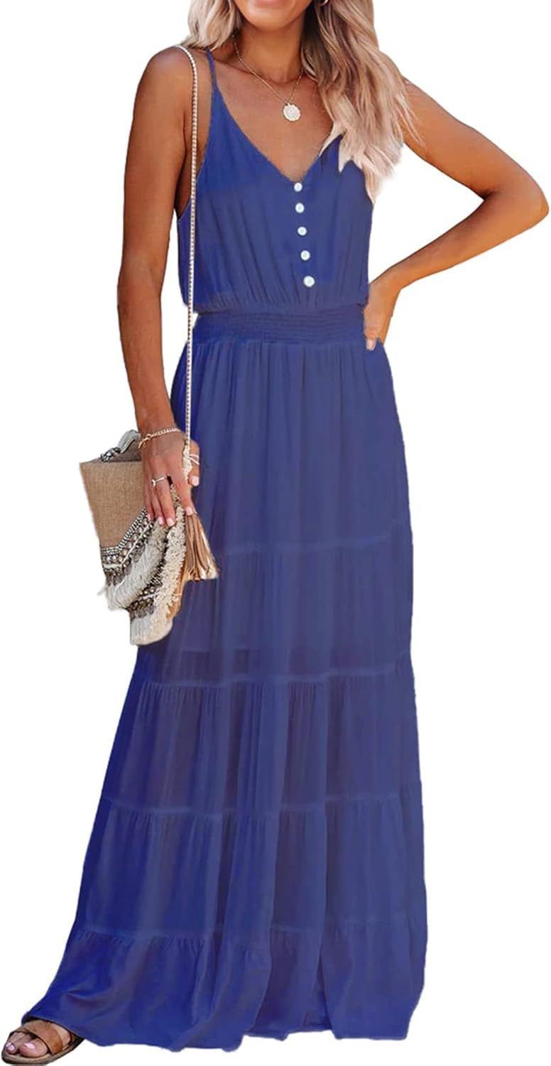 PRETTYGARDEN Summer Maxi Sundress for Women with Spaghetti Straps