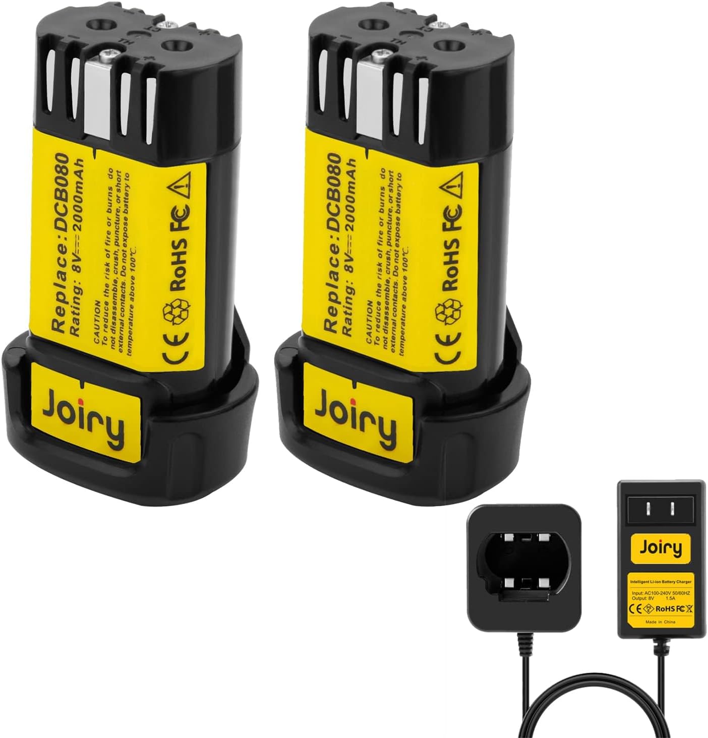 Joiry 2-Pack 8V 2000mAh Li-ion Replacement Battery & Charger Set
