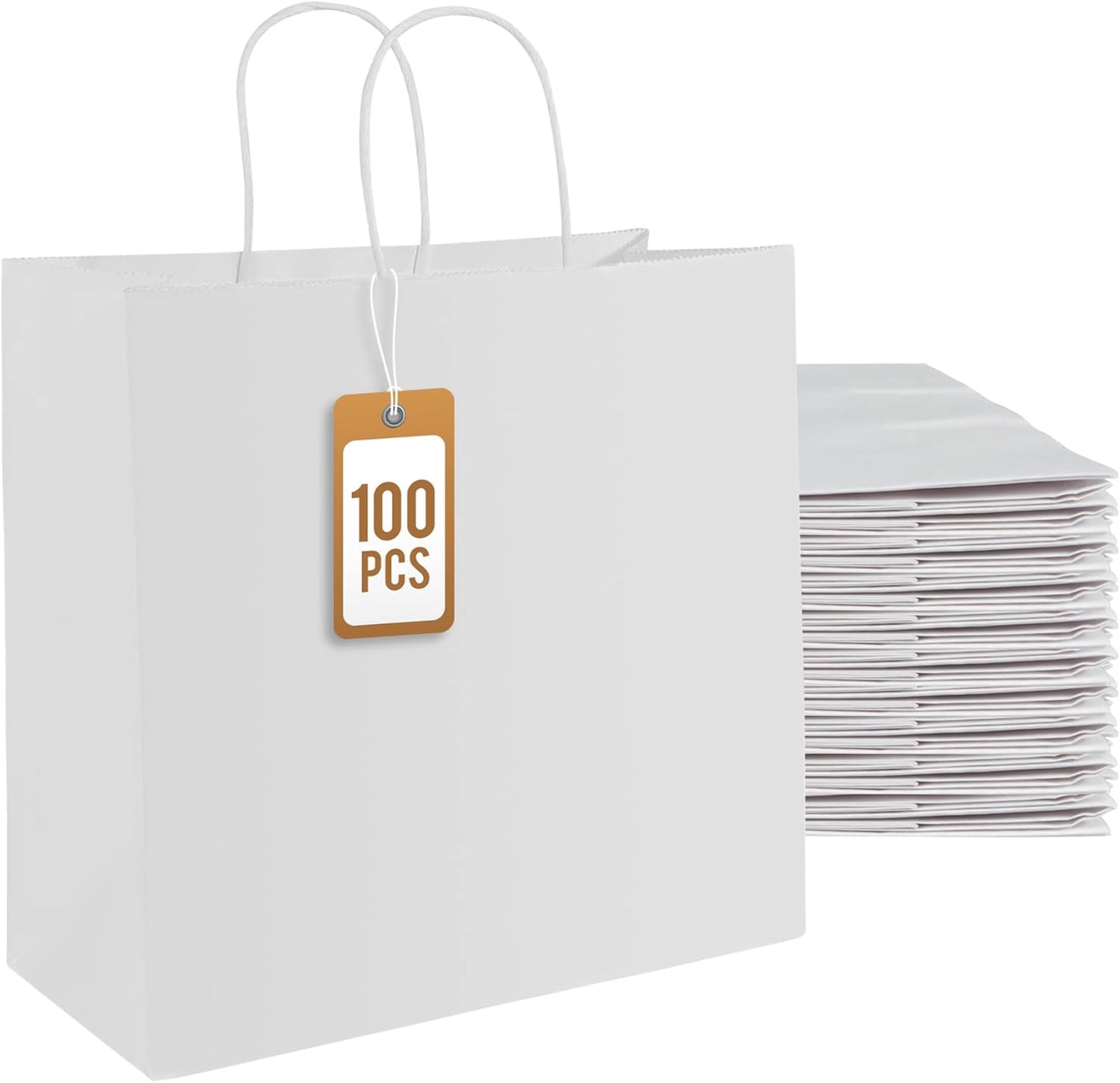 PAICUIKE 100Pcs White Paper Bags with Handles for All Occasions