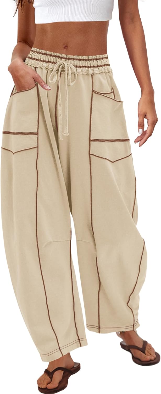 Nirovien Womens Barrel Sweatpants High Waisted Wide Leg Pants