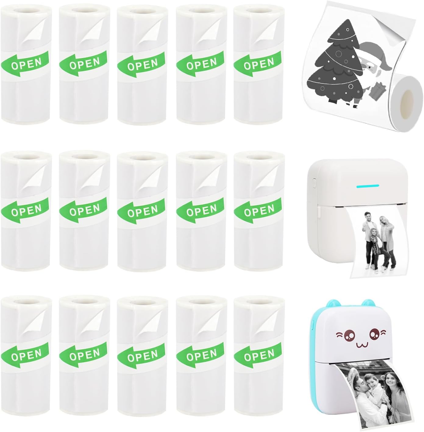 Vicbear Mini Printer Sticker Paper - 15 Rolls Self-Adhesive 57 x 25mm