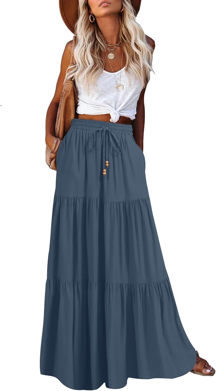 HAEOF Women's Summer Boho Maxi Skirt with Pockets for Style
