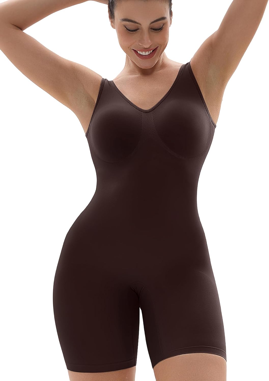 SHAPERX Women's Shaping Mid-Thigh Bodysuit for Tummy Control