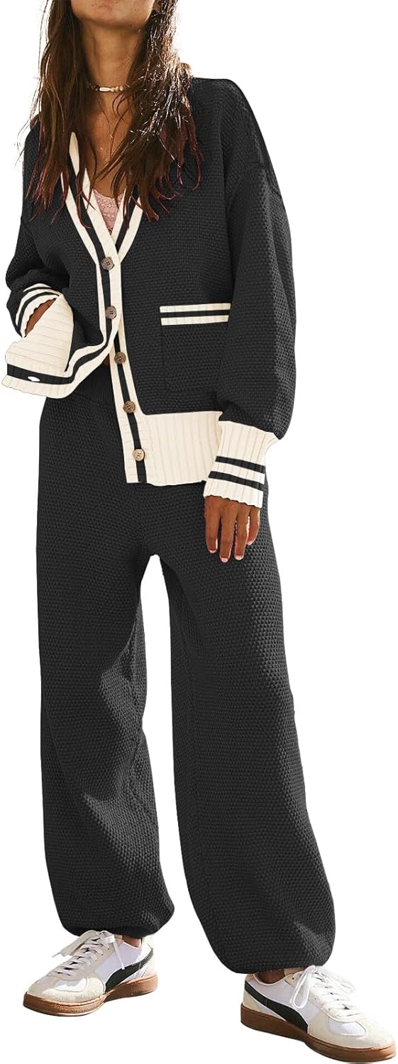 Trendy Women's 2 Piece Outfit Lounge Set with Cardigan and Pants