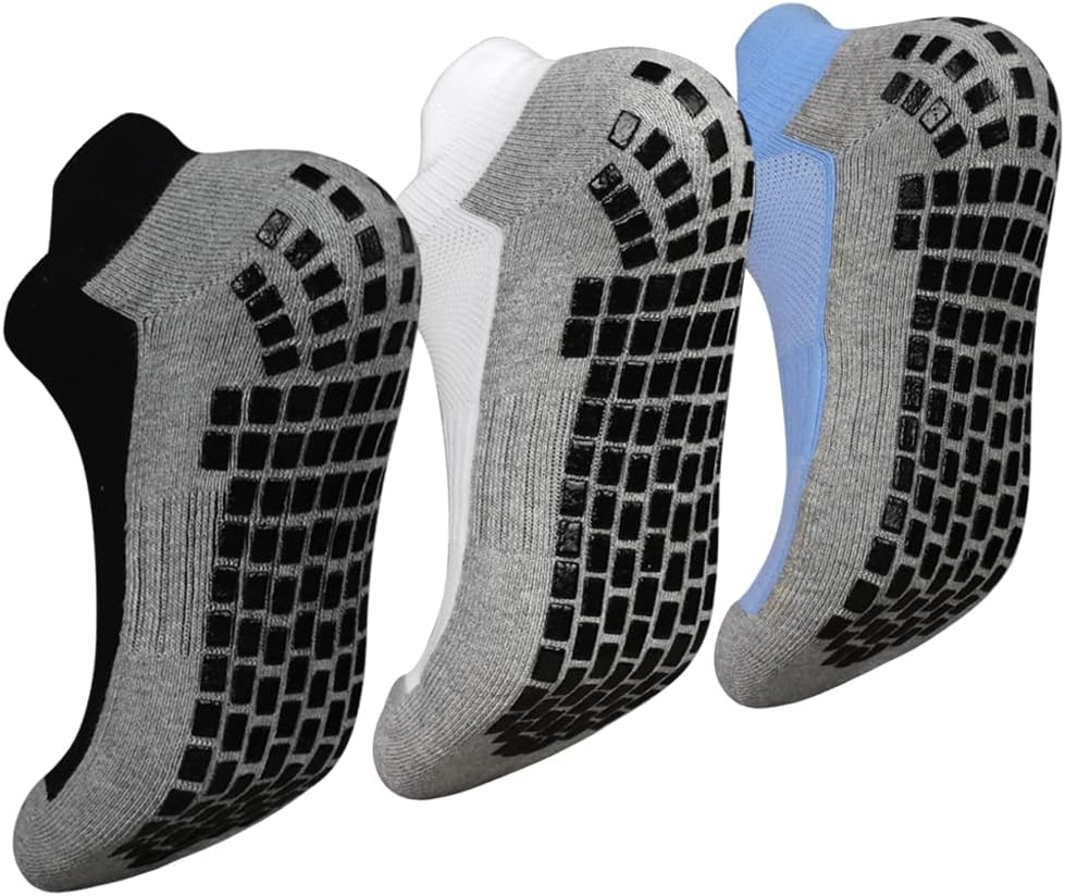 ELUTONG Men Non Slip Ankle Socks 3 Pairs - Sticky Grips for Ultimate Grip!