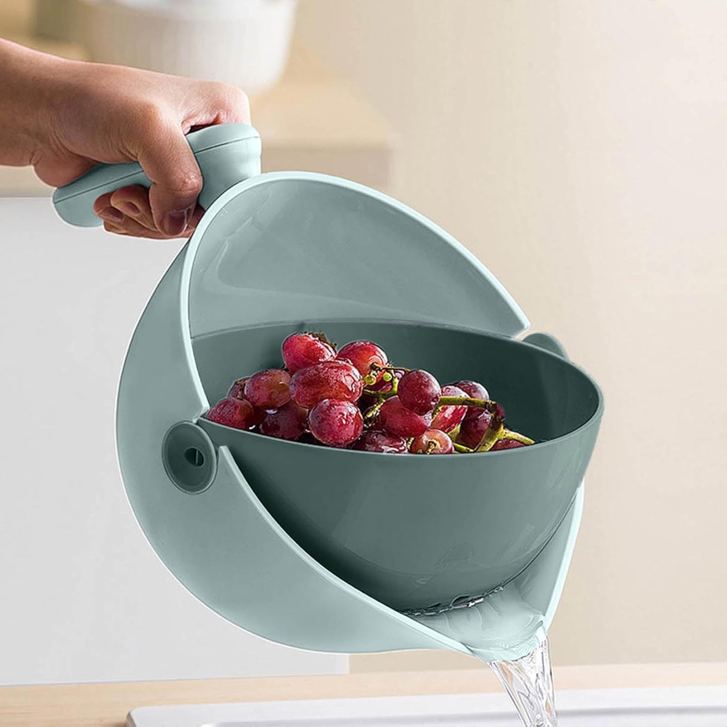 Rotating 2-in-1 Kitchen Colander - Double Layer Detachable - Green