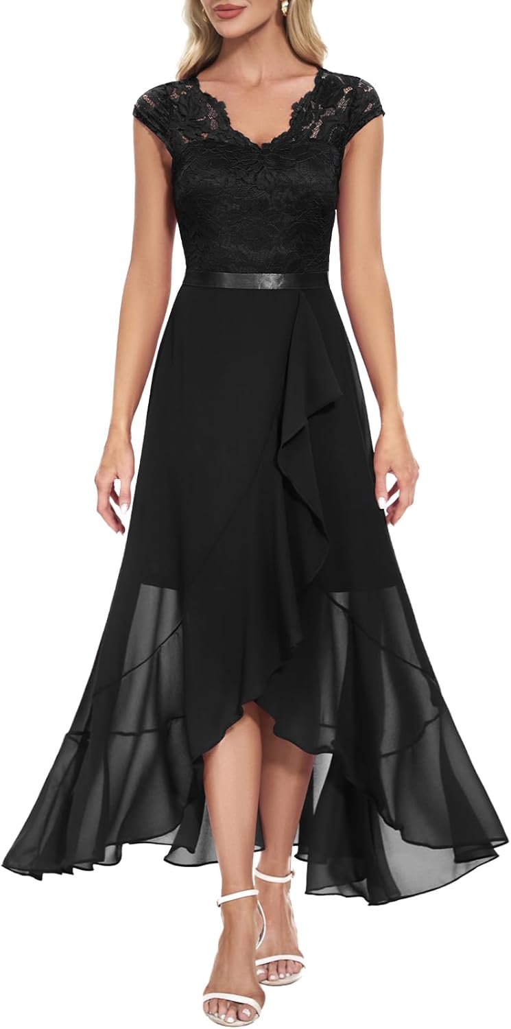 Bbonlinedress Women's V-Neck Hi-Lo Floral Lace Dress for Events