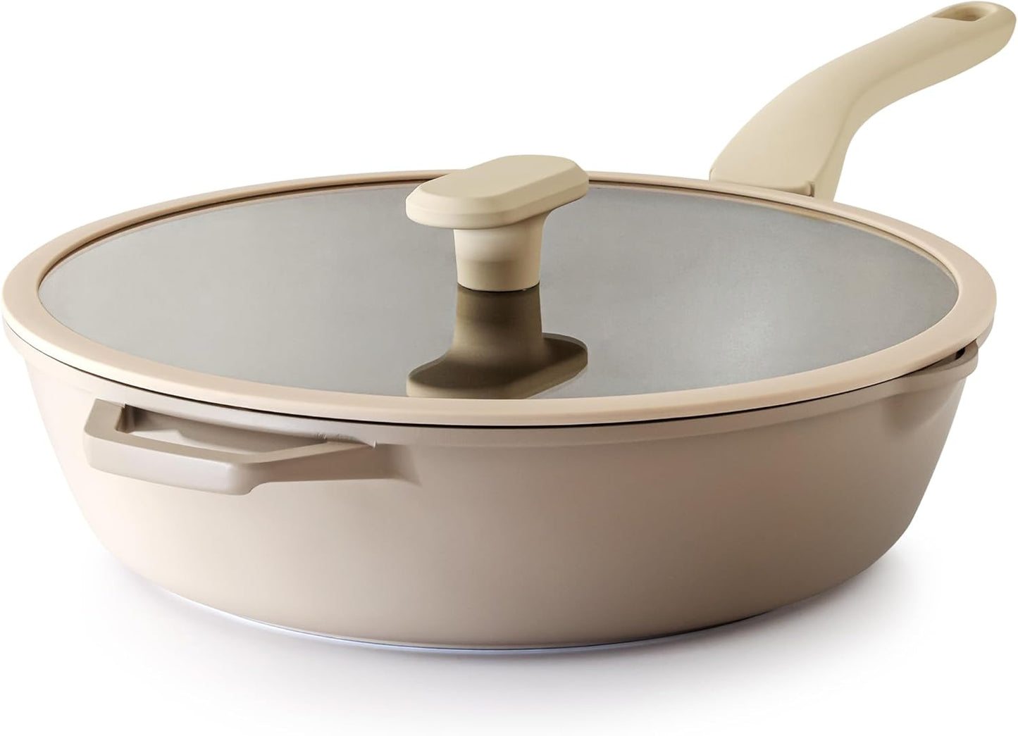 PRICUSIS Nonstick Deep Frying Pan with Glass Lid, 12 Inch