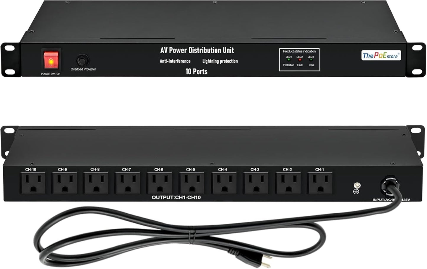 10 Outlet Surge Protector PDU - 1U Rack Mount Power Strip