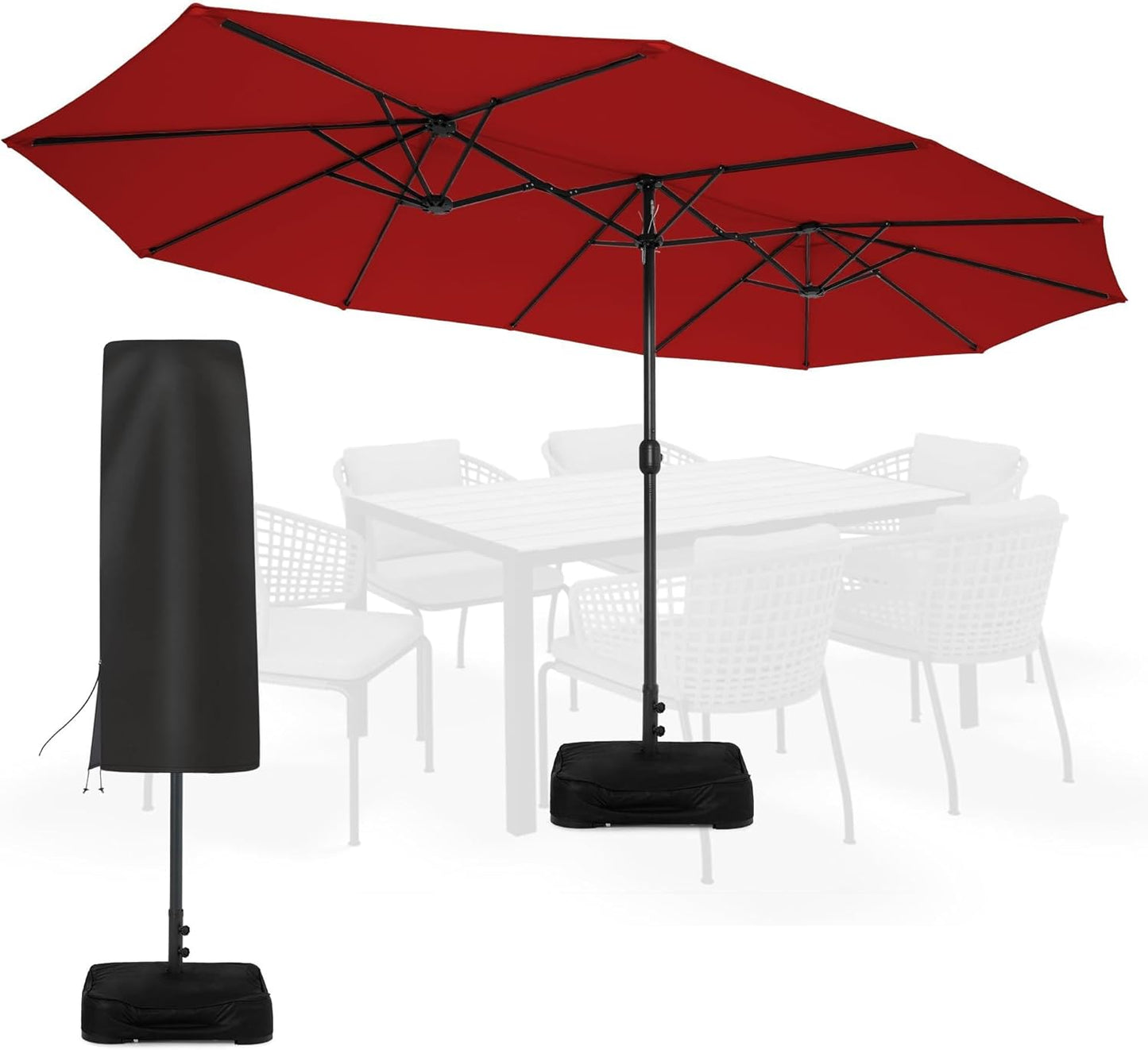 Sundale Outdoor 15 ft Double-Sided Patio Umbrella with Base